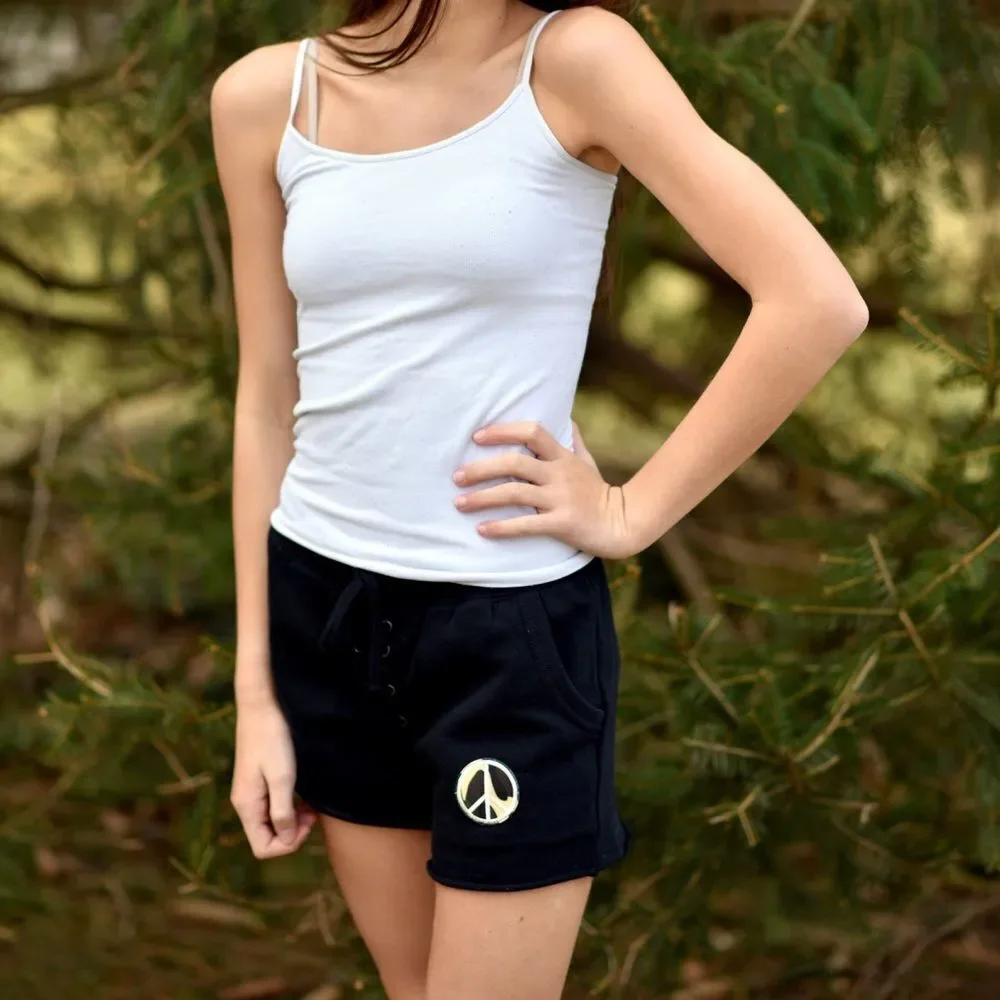 Lace-Up Sweatshorts With Camo Peace Sign Patch